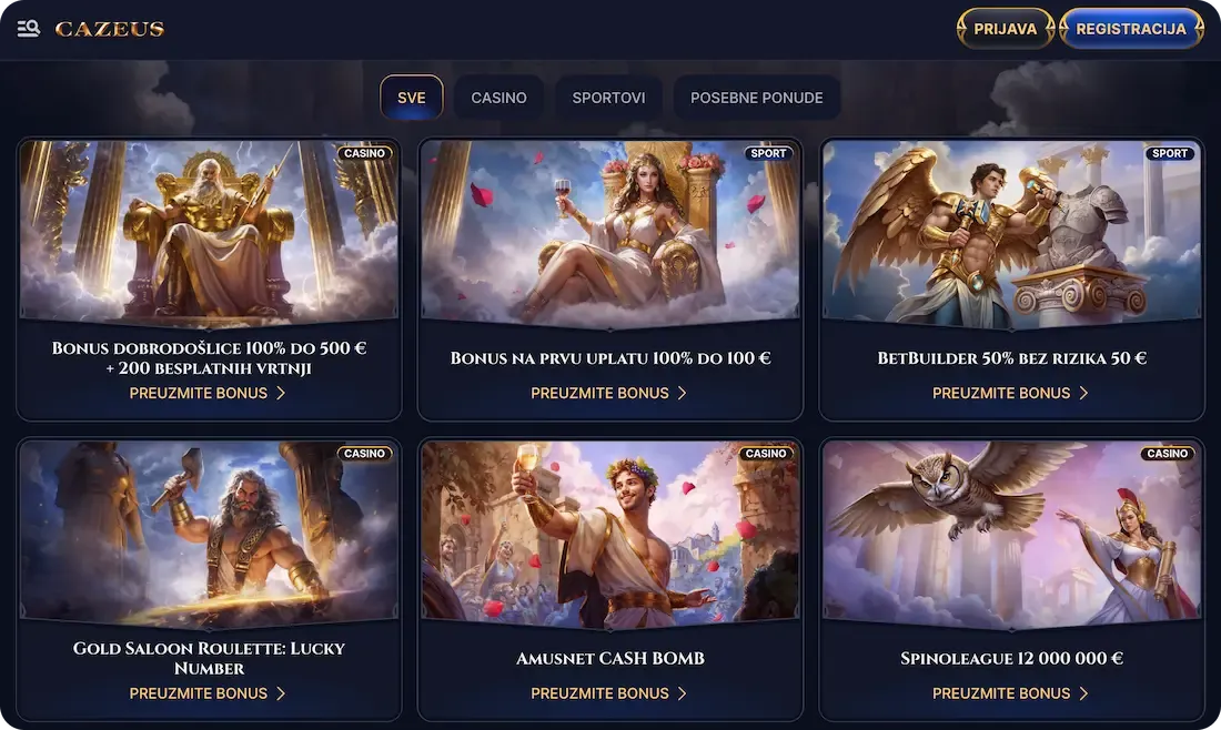 cazeus casino bonus svi