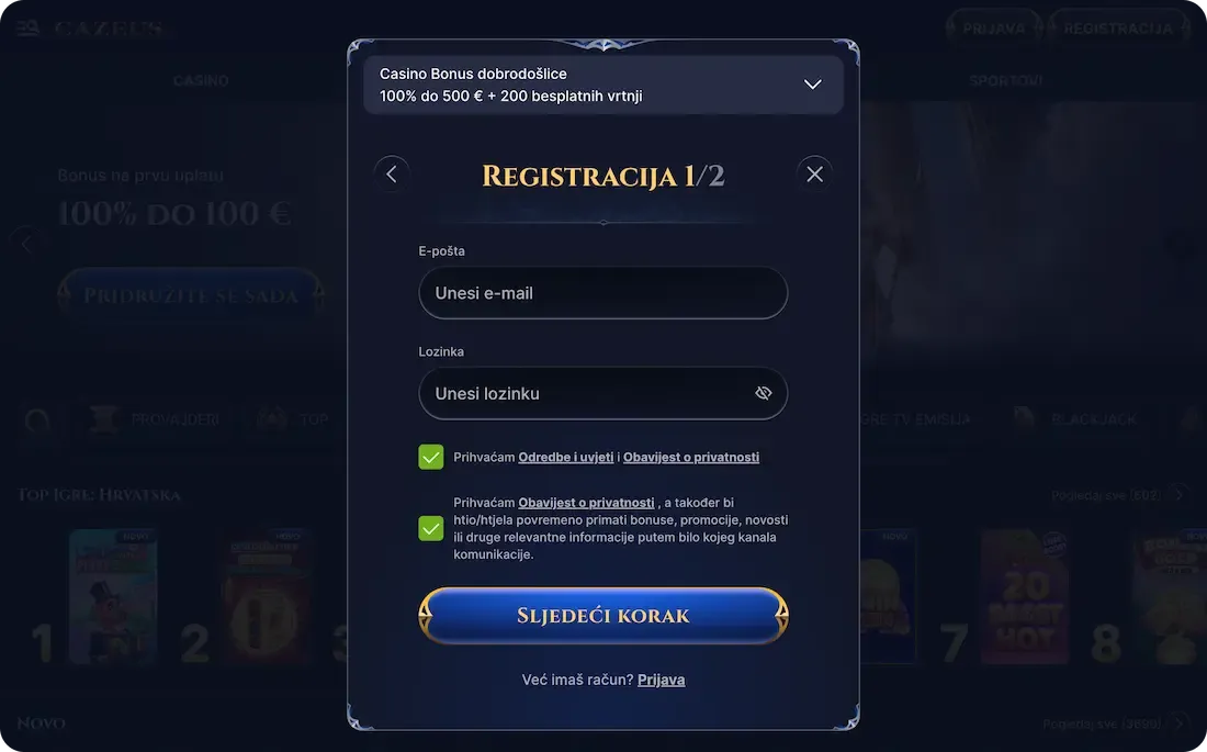 cazeus casino registracija